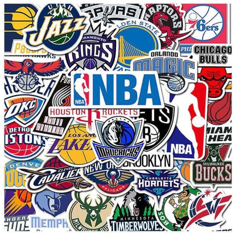 Ensemble de 32 autocollants des équipes de la NBA (Lakers, Chicago Bulls, Orlando Magic et plus encore). (1/5)