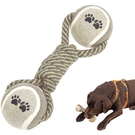 Jouet à mâcher double en corde de coton pour chien, idéal pour le nettoyage des dents. (1/4)