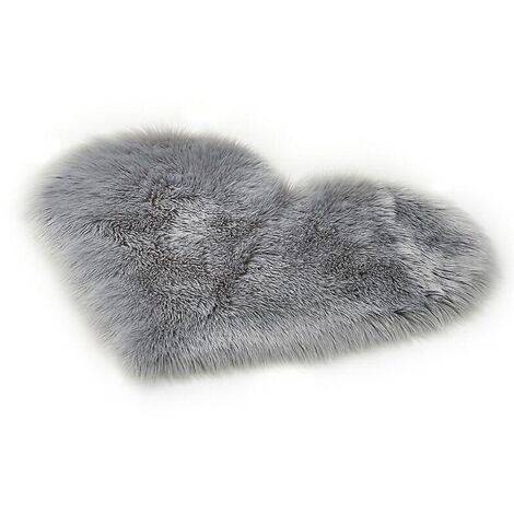 Tapis en fausse fourrure synthétique douce en laine grise en forme de cœur pour la décoration du salon (1/4)