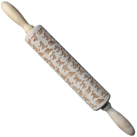 Rouleau à pâtisserie en bois gaufré à motif chaton pour la pâtisserie maison (35 cm x 4 cm) (1/4)