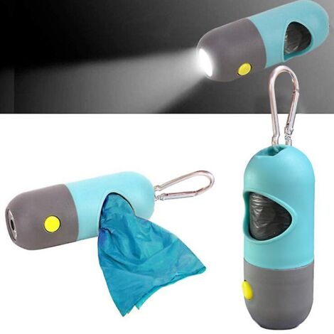 Distributeur de sacs à déjections canines Blue Crystal avec lumière intégrée et clip métallique (1/5)