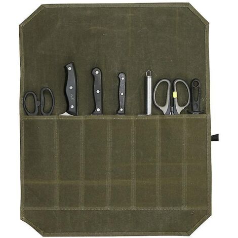 Étui à couteaux en toile cirée vert militaire - Robuste, souple et durable (1/5)