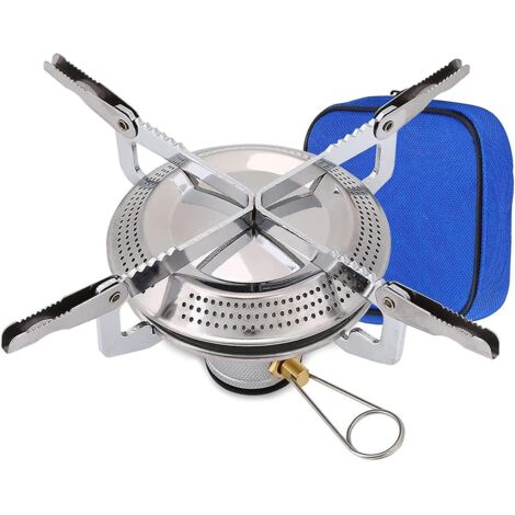 Réchaud à gaz portable mini en alliage de titane avec brûleur à vent et sac de rangement pour la randonnée, le camping, l'escalade, la pêche, les pique-niques et les barbecues. (1/5)