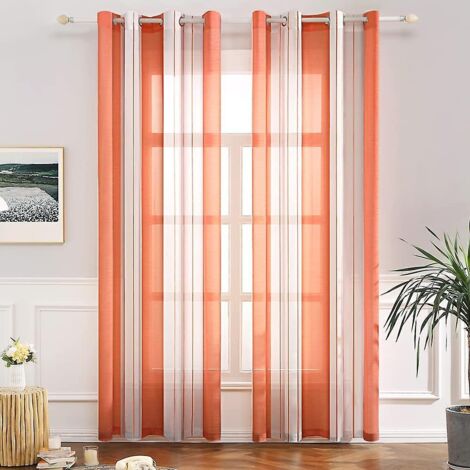 Rideaux à œillets brodés à rayures orange et blanches - Lot de 2 (1/5)