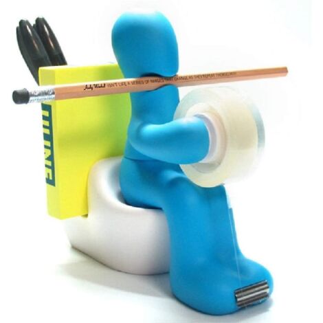 Distributeur de ruban adhésif et porte-stylo en forme de toilettes avec clip de rangement (1/5)