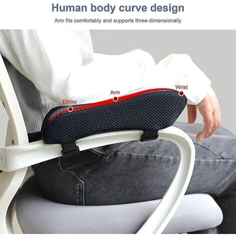 Coussins d'accoudoirs noirs pour chaises de bureau et de gaming, en mousse à mémoire de forme avec gel rafraîchissant pour soulager les coudes - Lot de 2 (1/4)