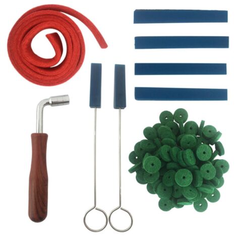 Kit d'accordage de piano professionnel compact avec outils robustes et inoxydables, comprenant un marteau et des sourdines. (1/5)