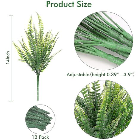 Lot de 10 bottes de fougères artificielles de Boston résistantes aux UV pour usage extérieur, plantes artificielles qui ne se décolorent pas (1/5)