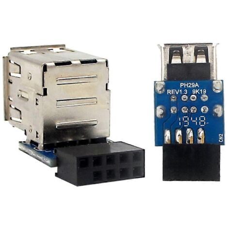 Carte mère PC : Adaptateur 9 broches vers double USB 2.0 femelle avec dongle intégré et blindage en U (1/5)