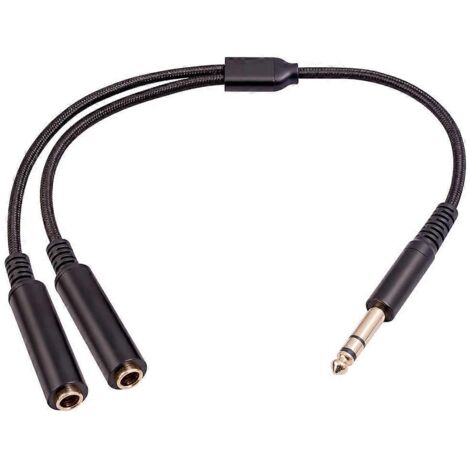 Adaptateur Audio 6.35mm Mâle vers Double Femelle 6.35mm - Câble 1/4" TRS vers Double 1/4" TRS (1/4)