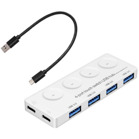 Hub USB 3.0 4 Ports, Répartiteur USB Compact avec Interrupteurs Individuels et Alimentation Stable