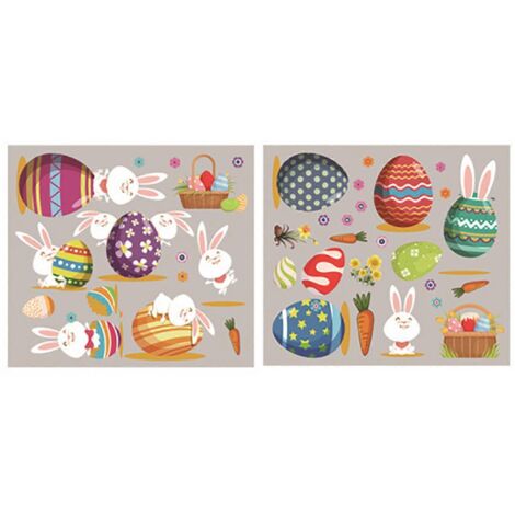 2pcs autocollants vitre Pâques joyeuses lapin œufs déco fenêtre stickers muraux adhésifs (1/4)