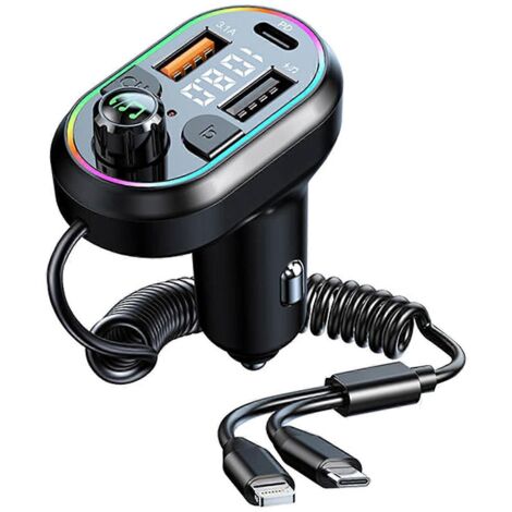 Voiture Bluetooth 5.0 FM Transmetteur Sans Fil, Kit Mains Libres Audio Récepteur, Adaptateur Radio USB, Appel Auto, Streaming Musique. (1/4)