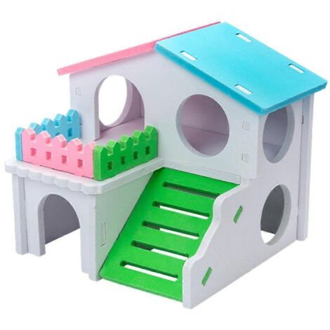 Maison 2 étages colorée pour hamster, habitat de nidification en bois pour petits animaux, cabane de jeu. (1/4)
