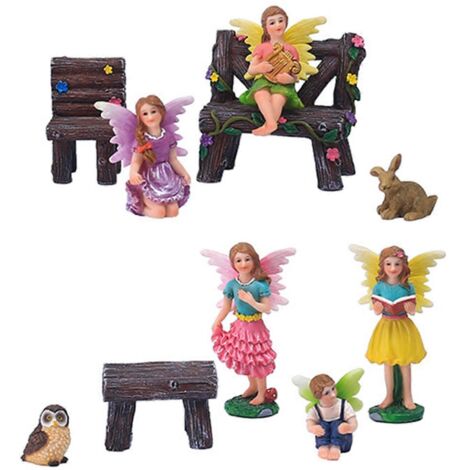 Ensemble de 10 mini statues de fées en résine pour jardin miniature, décoration extérieure et intérieure, paysage micro, maison de poupée, pot de fleurs. (1/4)