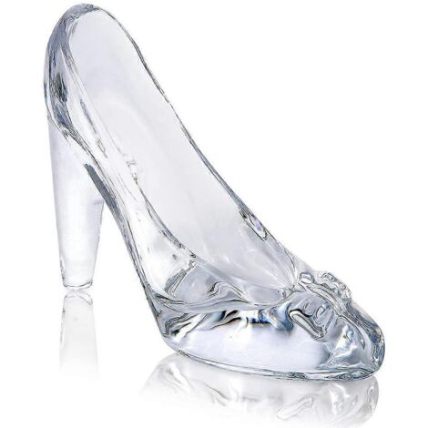 Pantoufle de verre princesse, talon haut cristal nœud papillon, figurine décorative chaussure. (1/4)