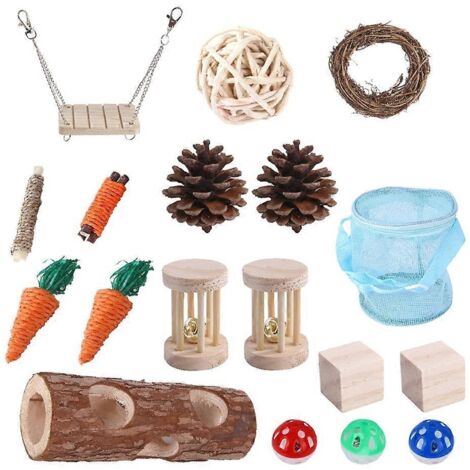 20 pièces jouet à mâcher lapin en bois, balançoire pour nettoyage dents cobayes, friandises rongeurs, accessoires hamsters, lot grignotage naturel (1/4)