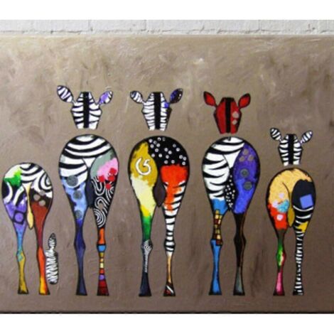 "Décoration murale zèbre coloré sans cadre, art canvas imprimé pour chambre, stickers muraux design animalier, tableau peinture moderne." (153 caractères) (1/4)