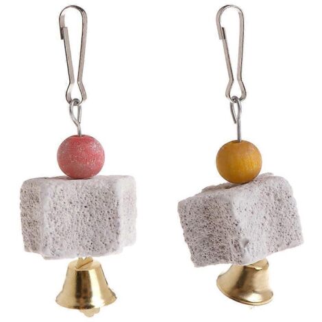 Oiseau Perroquet Pierre à Calcium pour Dents Molaire avec Cloche Jouet à Ronger Hamster (1/4)