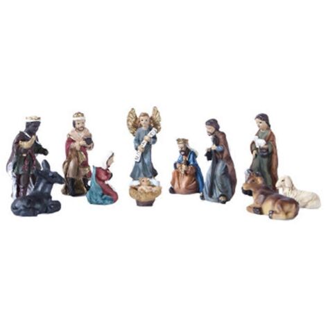 Crèche de Noël avec Jésus Enfant, Mangeoire et Figurines en Résine, Ornement Religieux pour Église, Décoration de Maison, Cadeau de Foi. (1/4)