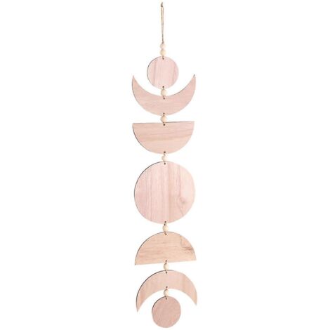 Décoration murale en bois forme lune et soleil, fond de fête bohème, suspension artisanale pour maison. (1/4)