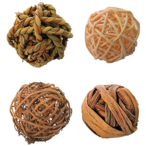Lot de 4 boules d'herbe à mâcher pour lapins, jouets d'activité pour le grincement des dents, jeu et divertissement pour rongeurs. (1/4)
