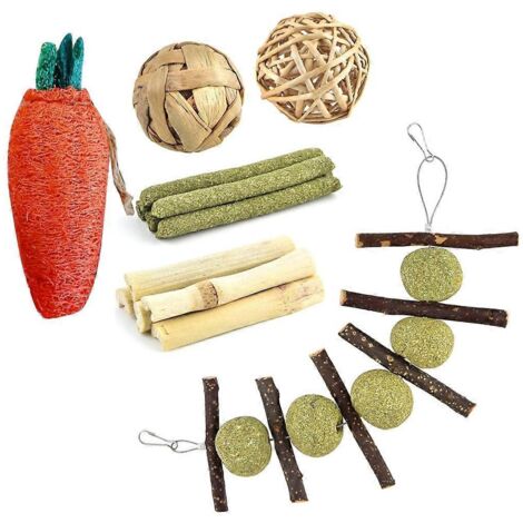 6 Pièces Jouets à Mâcher Lapin Boules d'Herbe en Luffa pour Foin Rongeurs (1/4)