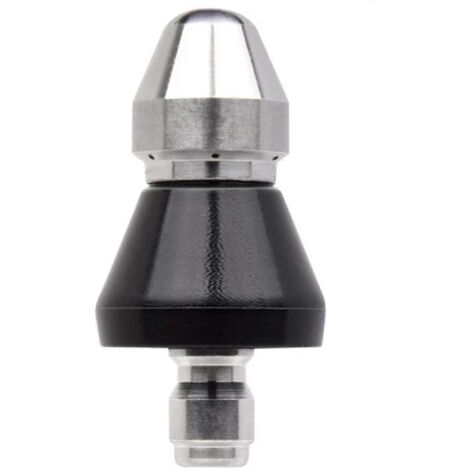 Buse de nettoyage haute pression pour curage de canalisations - Embout avant 1 jet, arrière 6 jets - Adaptateur de tuyau robuste. (1/4)