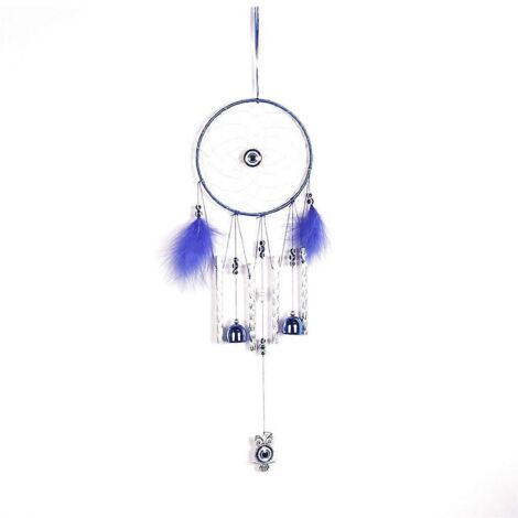 Plume Attrape-Rêves Bleu Œil, Décoration Murale, Pendentif Voiture, Ornement Artisanal, Protection Spirituelle, Porte-Bonheur Maison. (1/4)