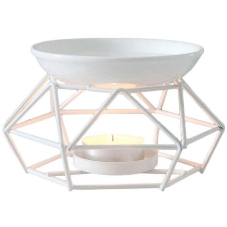 Brûleur d'huile aromatique en métal, support géométrique en céramique pour bougie chauffe-plat, diffuseur d'huile essentielle, lampe parfumée pour cire fondue. (1/4)