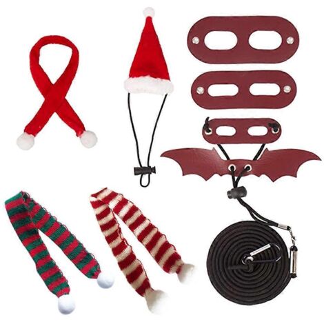 Harnais et Laisse Lézard Costume de Noël avec Chapeau et Écharpe pour Gecko Hamster Furet (1/4)