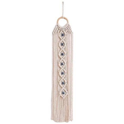 Déco murale macramé magnifique tapisserie pour chambre, salon, 14x70cm, artisanat bohème, suspension tissée intérieur. (1/4)