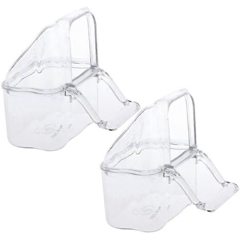 Distributeur alimentaire acrylique transparent pour oiseaux avec perchoir, idéal pour lovebird, canari et petits passereaux. (1/4)