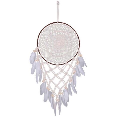 43cm attrape-rêve en plumes tissées, décoration artisanale pour voiture ou maison, carillon éolien fait main, ornement bohème suspendu. (1/4)