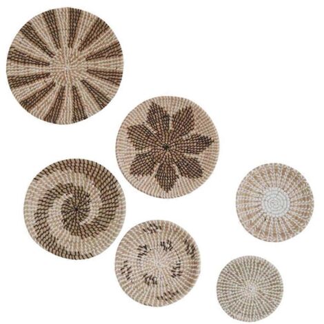 6pcs Panier Suspendu Artisanal Boho en Vannerie de Seagrass, Plateau Décoratif Tressé pour Mur, Décoration Murale Naturelle, Idéal pour Plantes et Rangement. (1/4)