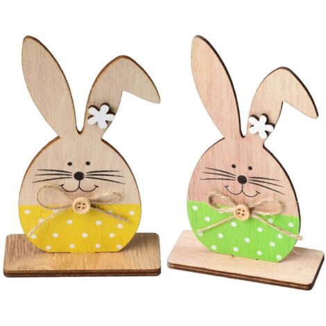 2pcs Lapin en Bois Ornements de Pâques, Décorations de Table pour Baby Shower, Mariage, Fête, Accessoires DIY (1/4)