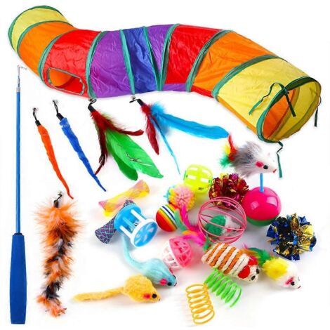 Lot de 24 Souris à Plumes pour Chat, Jouet à Mâcher Félin avec Baguette Ressort (1/4)