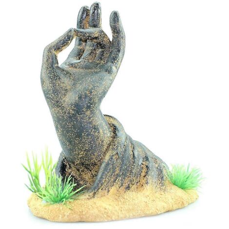 Statue main Bouddha décoration aquarium, cachette pour crabe ermite écrevisse, ornement résine artisanat poisson. (1/4)
