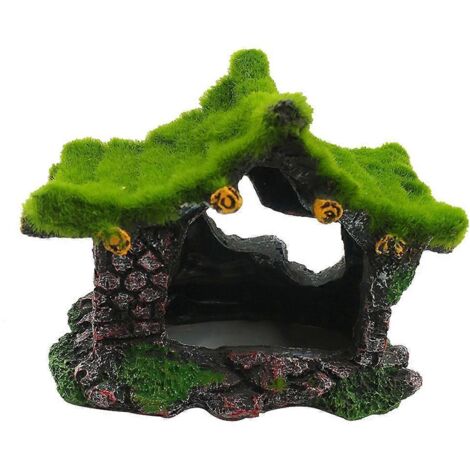1. Décor d'aquarium usé pour réservoir à poissons, maison en résine moussue, cachette pour animaux aquatiques. (1/4)