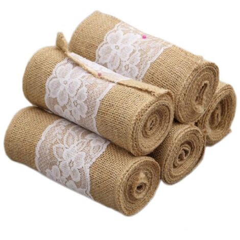 Exquisite Jute Burlap Roll with White Flower Lace for DIY Burlap Bows Crafts (1/4)