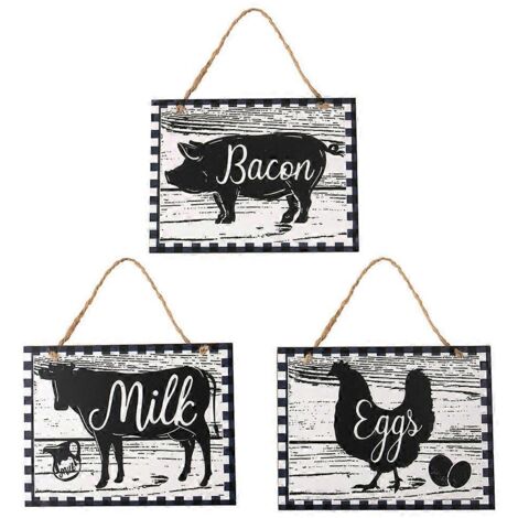 1Lot Panneau Animal en Bois Style Ferme, Plaque Suspendue Artisanale, Charme Déco Murale (1/4)