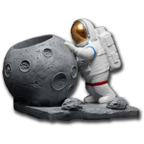 Porte-stylo astronaute en résine, figurine astronaute décorative pour bureau, étagère et maison, sculpture artistique cadeau original. (1/4)
