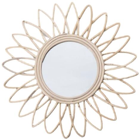 Miroir mural en rotin, décoration artistique innovante pour salon, chambre ou entrée. Miroir suspendu design, miroir de maquillage mural, style bohème et naturel. (1/4)