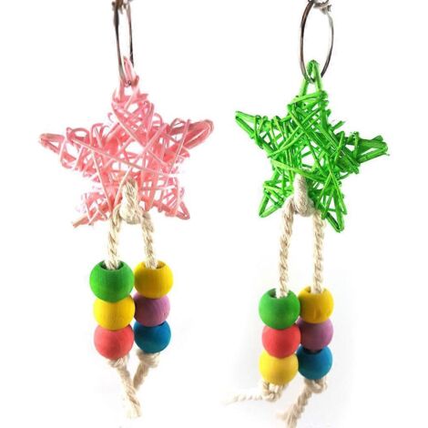 Jouet à mâcher pour oiseau, perles en bois colorées, étoile en rotin, jouet perroquet anti-anxiété, réduit le stress. (1/4)