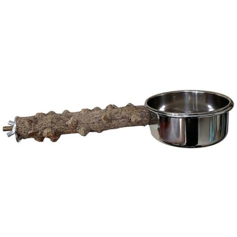 1. Perchoir en bois naturel pour cage à oiseaux Parrot, avec gamelles en acier inoxydable pour nourriture et eau, idéal pour perruches.