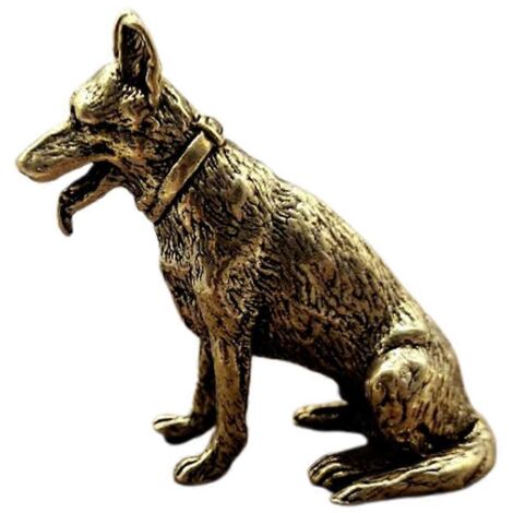 Chien porte-bonheur en laiton, statuette de chiot décorative pour thé, ornement de fortune en métal doré, figurine artisanale. (1/4)