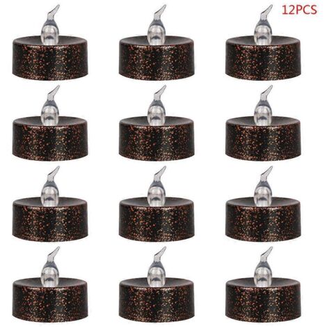 12 bougies noires plaquées, bougies chauffe-plat sans flamme LED, piles incluses, électroniques, pack de 12, idéales pour décoration. (1/4)