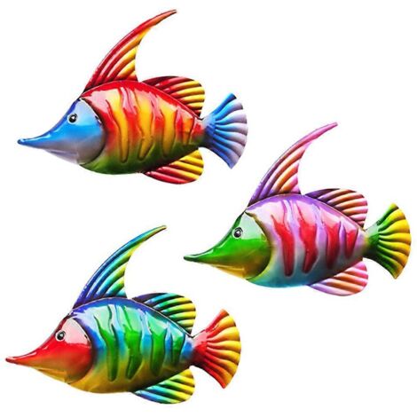 3pcs Poisson Métal Arc-en-Ciel Décor Mural Jardin Art Fer Sculpture Vie Marine Tropicale Ornement Maison Accrochage (1/4)