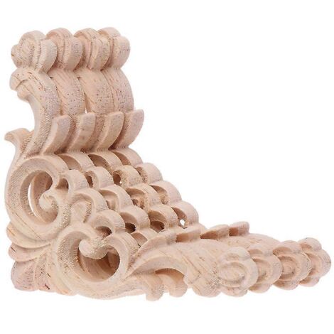 Lot de 4 appliques en bois sculpté pour coins, onlays non peints, décoration de cadre, armoire et placard. (1/4)