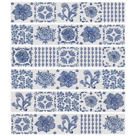 6Pcs Autocollants Carrelage Fleurs pour Sol Escalier PVC, Déco Maison Murale Imperméable, Papier Peint Adhésif Décoration Murale (1/4)